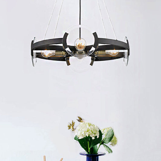 Modern Black Round Chandelier Pendant - Metallic 4-Light Ceiling Fixture with Exposed Bulb Design
