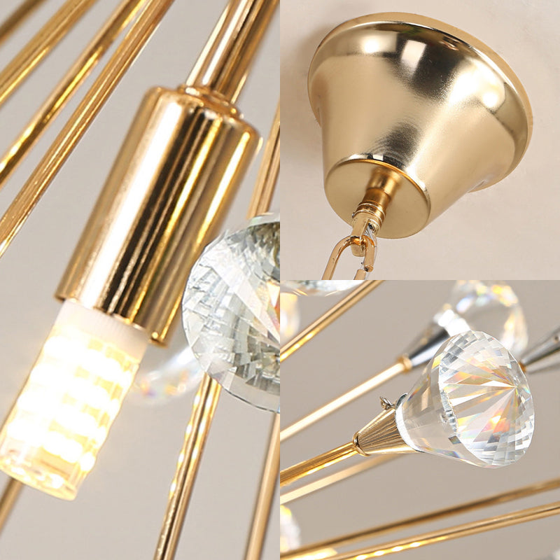 Postmodern LED Golden Urchin Chandelier with Crystal Accents