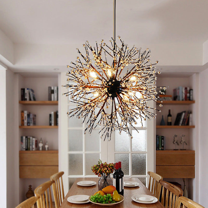 Modern LED Chandelier Lamp: Black Metal Ceiling Pendant Light, 23.5"/31.5" Wide, Dendritic Design with White/Multi-Colored Pearls