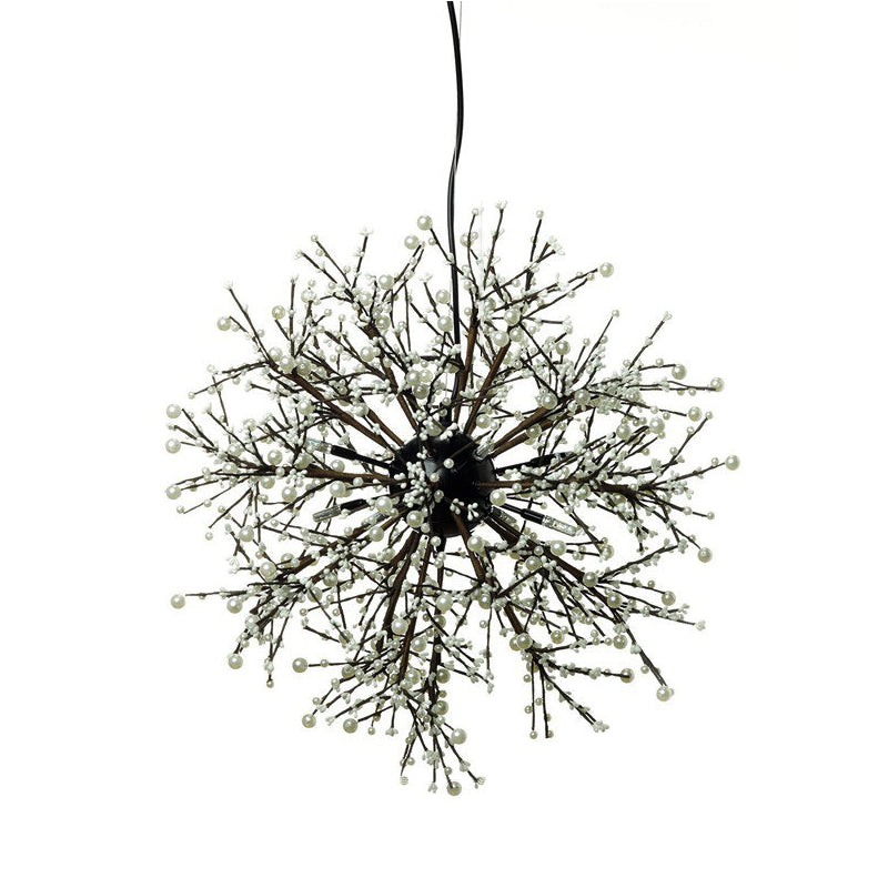 Modern LED Chandelier Lamp: Black Metal Ceiling Pendant Light, 23.5"/31.5" Wide, Dendritic Design with White/Multi-Colored Pearls