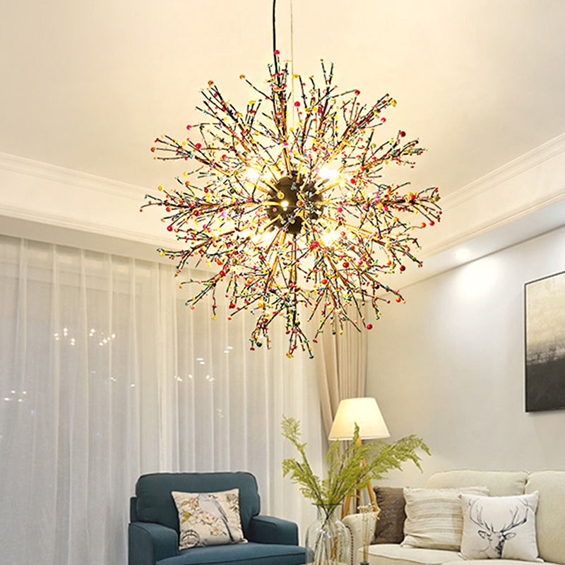 Modern LED Chandelier Lamp: Black Metal Ceiling Pendant Light, 23.5"/31.5" Wide, Dendritic Design with White/Multi-Colored Pearls
