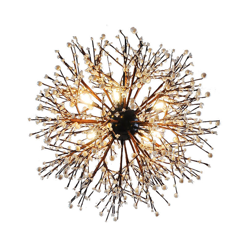 Modern LED Chandelier Lamp: Black Metal Ceiling Pendant Light, 23.5"/31.5" Wide, Dendritic Design with White/Multi-Colored Pearls