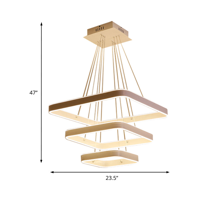 Modern LED Ceiling Chandelier: White 3-Tiered Square Hanging Light Fixture in Multi-Light Tones