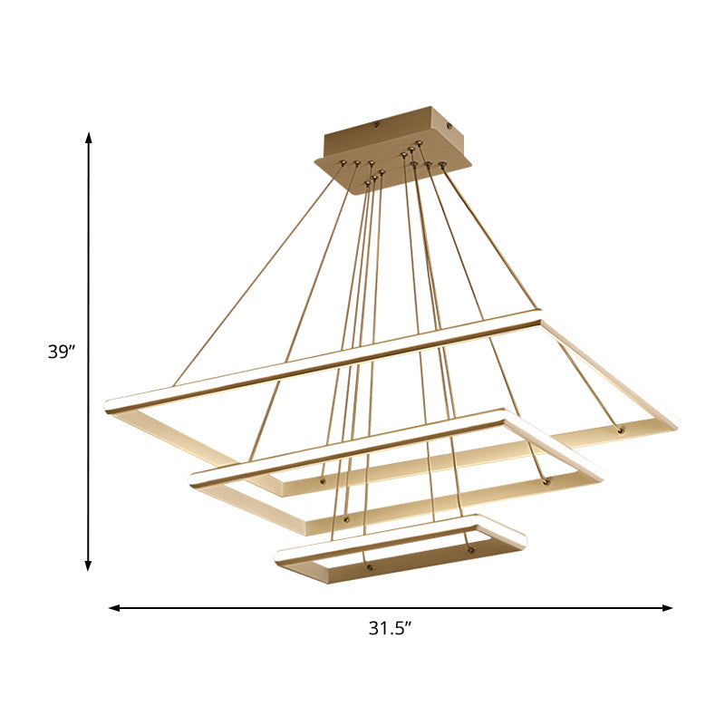 Modern Acrylic Rectangular Chandelier: Tiered Design, 3-Light, Black/White LED, White/Warm Light