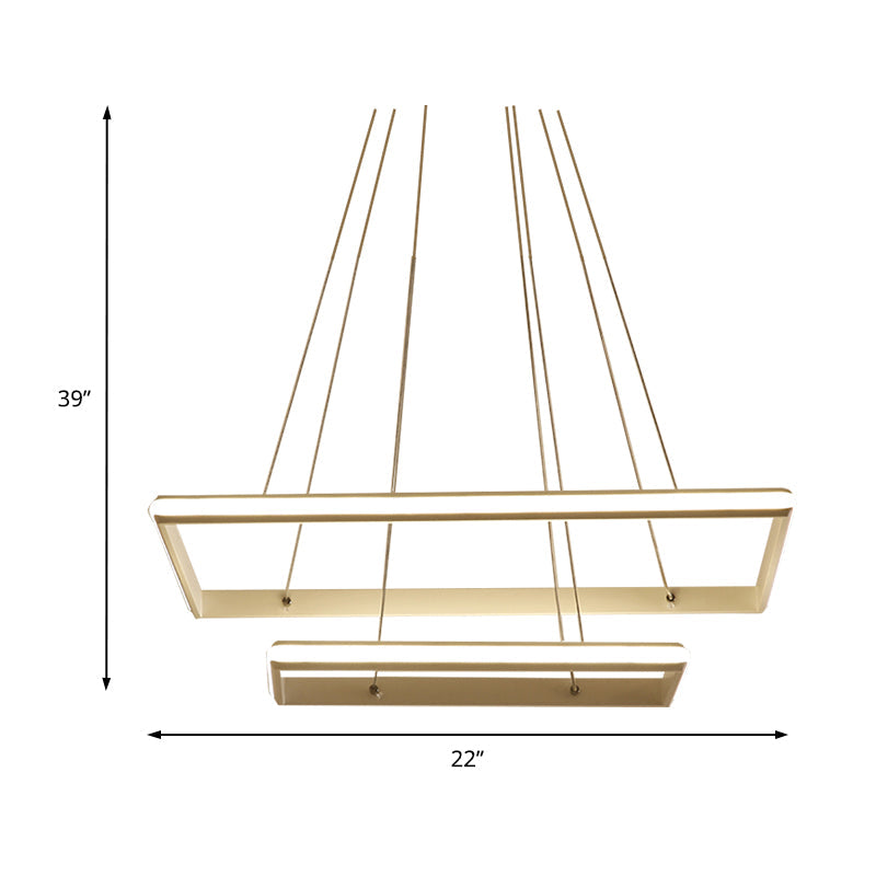 Modern Acrylic Rectangular Chandelier: Tiered Design, 3-Light, Black/White LED, White/Warm Light