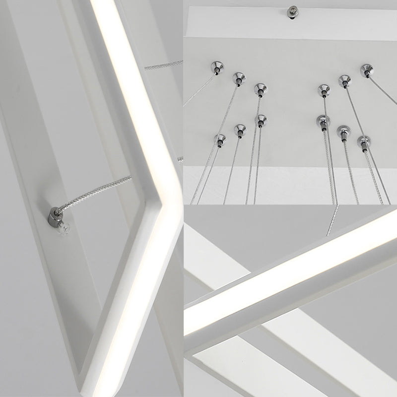 Modern Tiered Rectangular Chandelier With Acrylic Panels - 3 Black/White Led Lights In White Or Warm