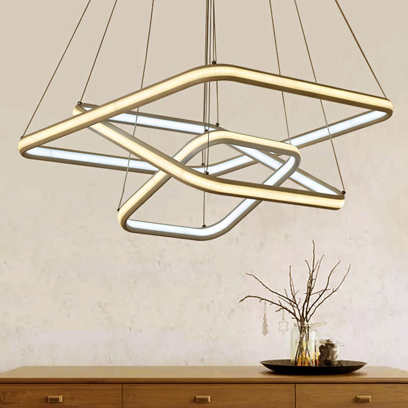 Minimalist White Acrylic Hanging Chandelier - Square LED Ceiling Pendant (White/Warm Light)