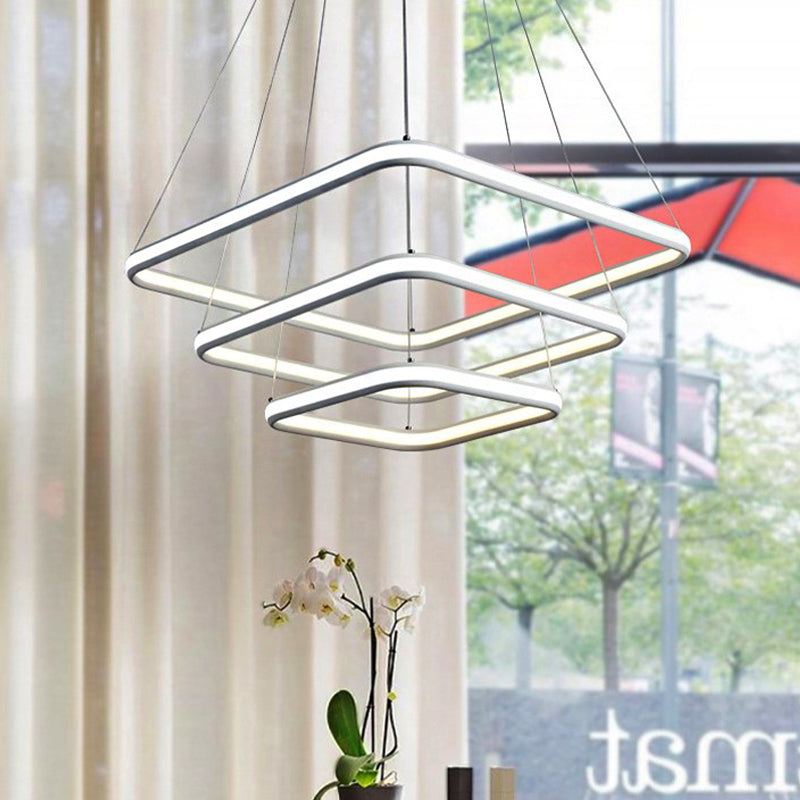 Minimalist White Acrylic Hanging Chandelier - Square LED Ceiling Pendant (White/Warm Light)