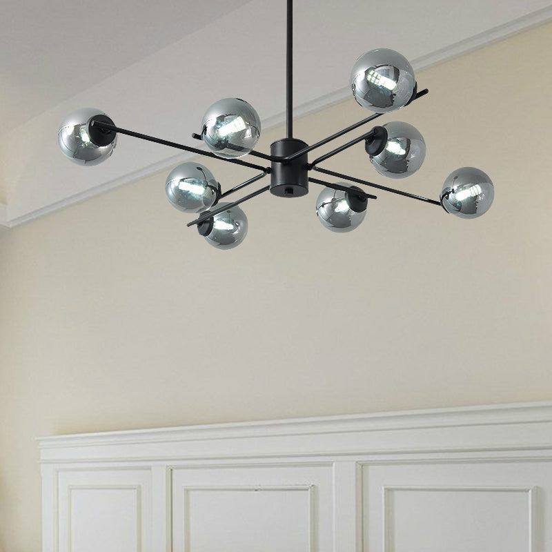 41.5 Wide Black Sputnik Chandelier - Modern Silver Glass Pendant Light