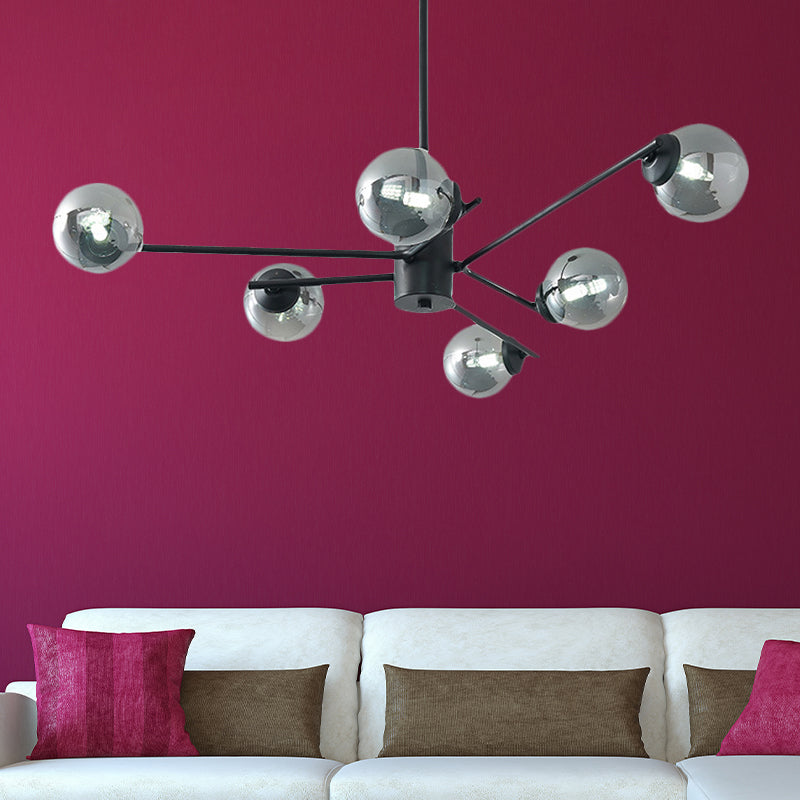 41.5 Wide Black Sputnik Chandelier - Modern Silver Glass Pendant Light