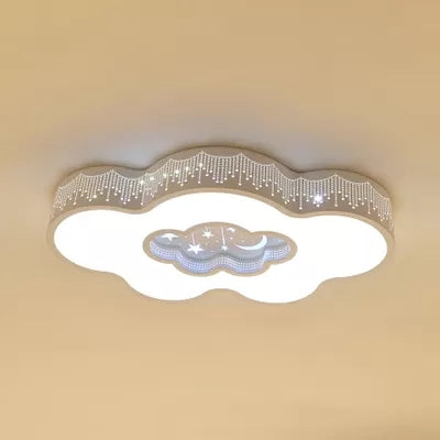 Contemporary Starry Flush Ceiling Light with Cloud Acrylic Accent in White - Ideal for Study Room