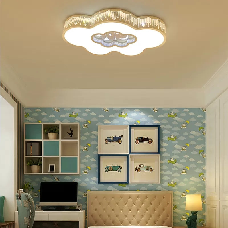 Contemporary Starry Flush Ceiling Light with Cloud Acrylic Accent in White - Ideal for Study Room