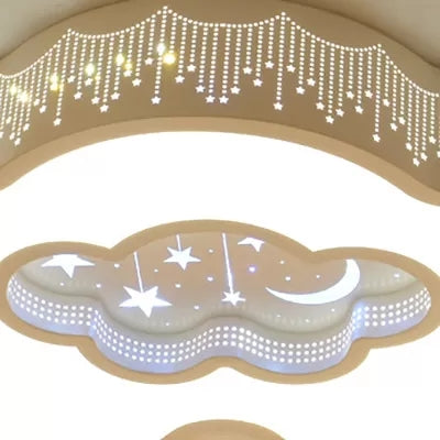 Contemporary Starry Flush Ceiling Light with Cloud Acrylic Accent in White - Ideal for Study Room