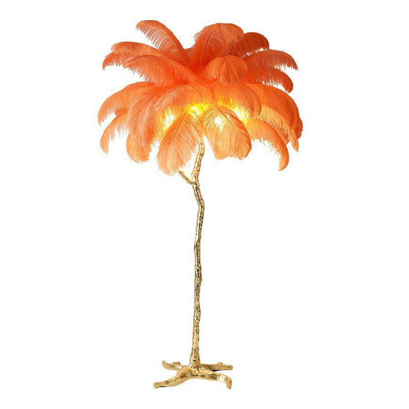 Contemporary Tree-Shape Stand Up Floor Light With 5 Feather Bulbs For Living Room