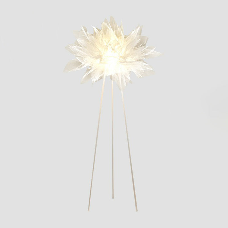 Nordic Style Tripod Floor Lamp With Feather Shade Metal Stand White
