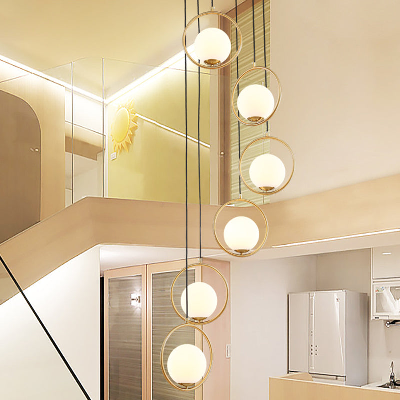 Contemporary Cream Glass Ceiling Lamp with Black Halo Ring