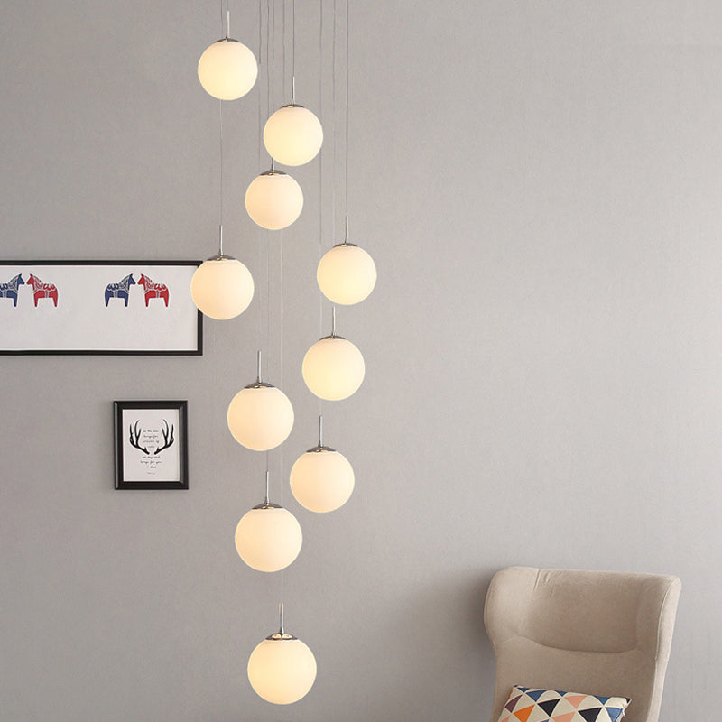 Frost Glass Sphere Multi Ceiling Light - Artistic 10-Head Suspension Lighting