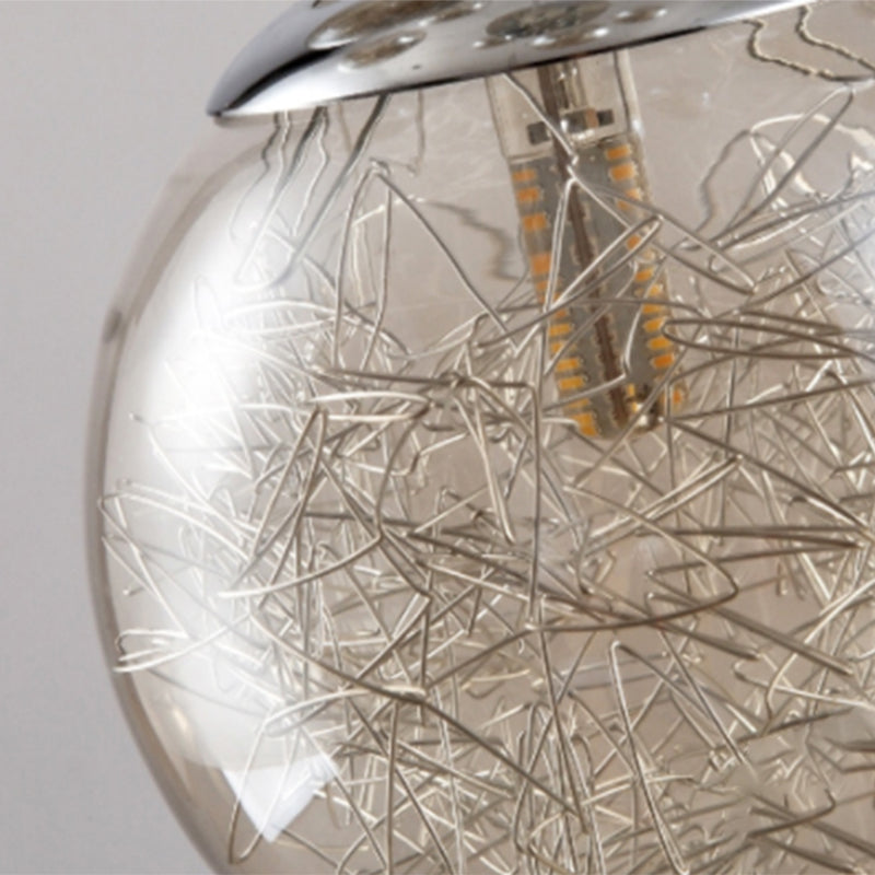 Modern Tan Glass Sphere Shade Suspension Light with Chrome Finish - 30 Bulbs Pendant