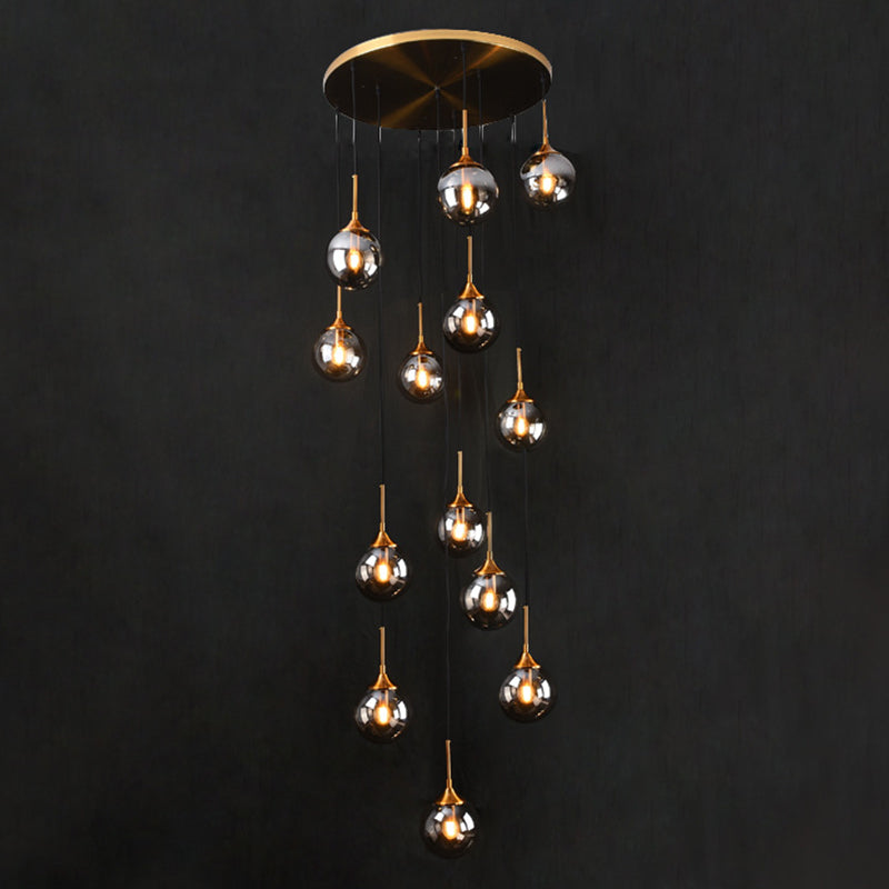 Nordic Spiral Glass Staircase Pendant Light With Multiple Hanging Balls 13 / Smoke Gray A