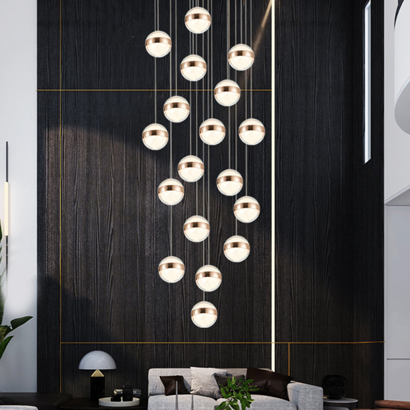 Gold LED Crystal Staircase Ceiling Light with Ball Shade