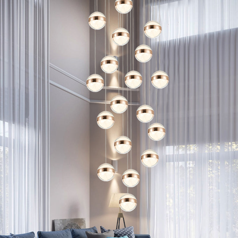 Gold LED Crystal Staircase Ceiling Light with Ball Shade