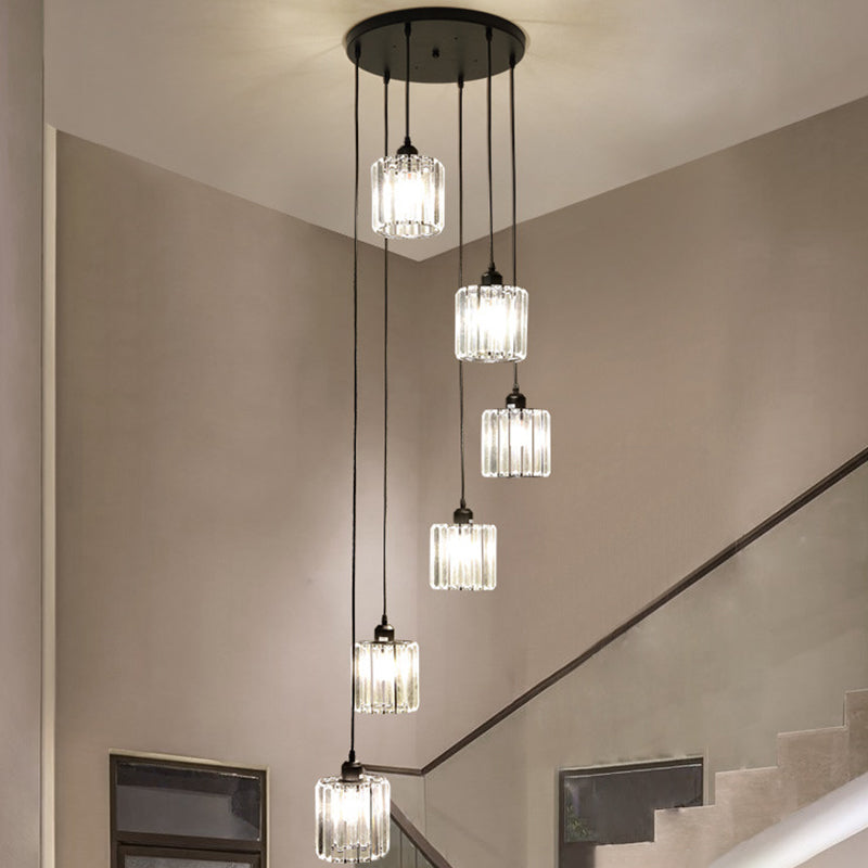 Minimalistic Black Geometric Prismatic Crystal Ceiling Light for Staircase