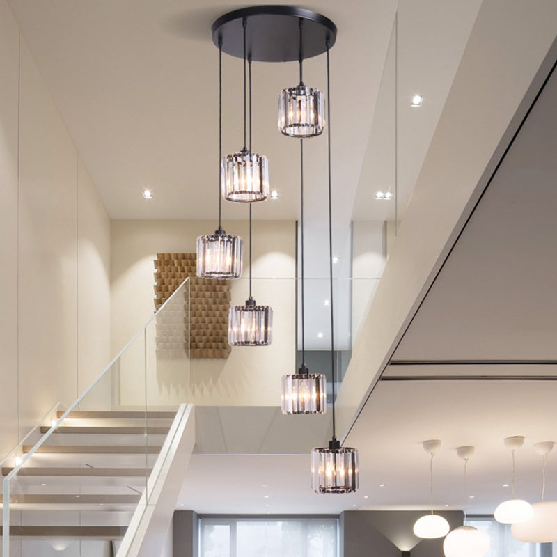 Contemporary Glass Geometrical Staircase Suspension Light - Multi-Light Pendant