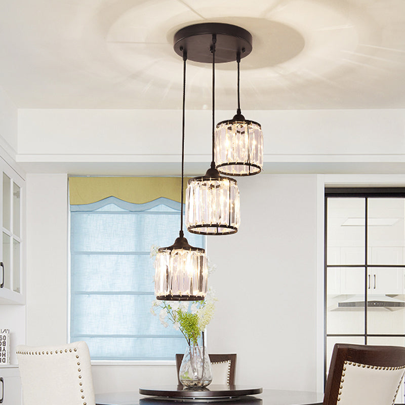 Minimalist Crystal Staircase Suspension Light Fixture - Cylindrical Multi Ceiling Lamp 3 / Black