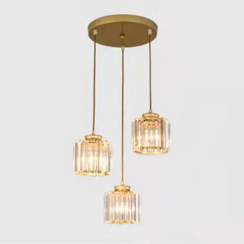 Minimalist Crystal Suspension Light for Staircase - Cylindrical MultiCeiling Lamp