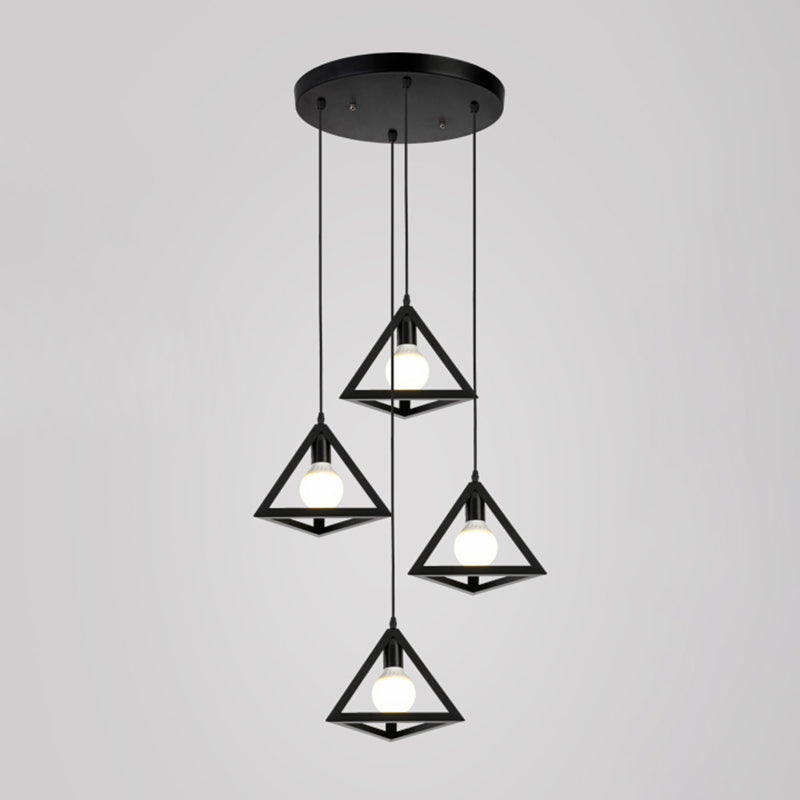 Geometric Cage Staircase Multi Ceiling Light - Metallic Suspension Fixture