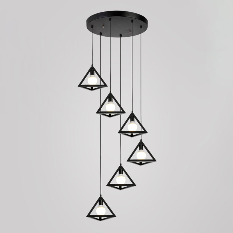 Geometric Cage Staircase Multi Ceiling Light - Metallic Suspension Fixture