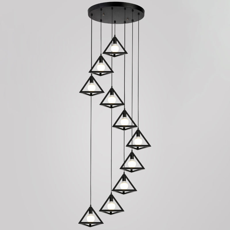 Geometric Cage Staircase Multi Ceiling Light - Metallic Suspension Fixture