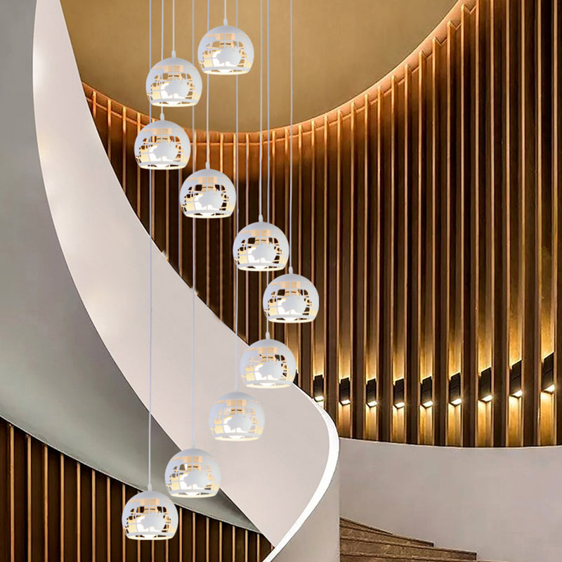 Geometric Cage Staircase Multi Ceiling Light - Metallic Suspension Fixture