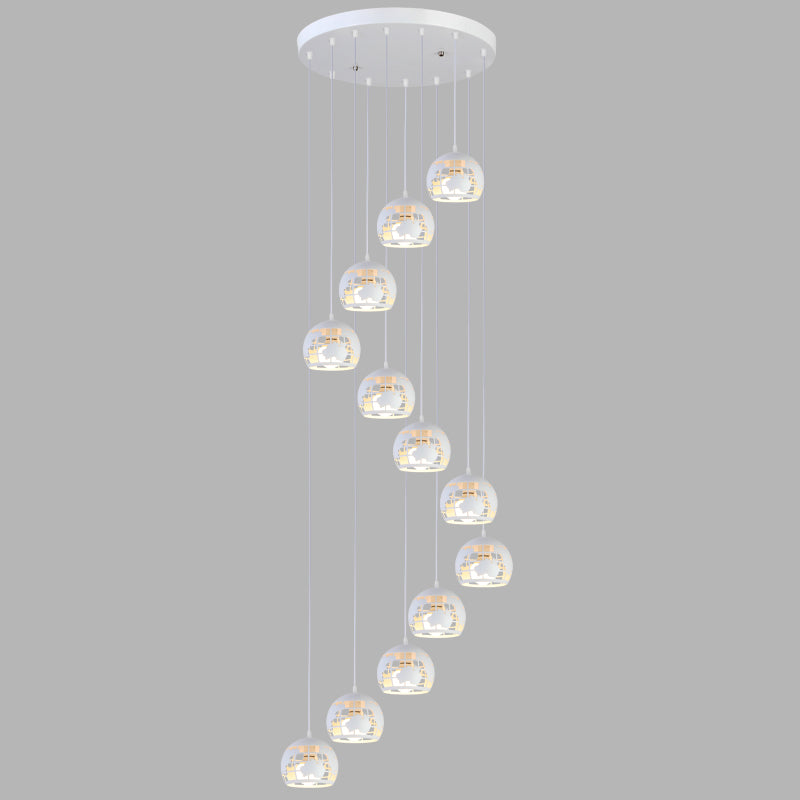 Geometric Cage Staircase Multi Ceiling Light - Metallic Suspension Fixture
