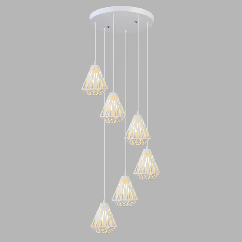 Geometric Cage Staircase Multi Ceiling Light - Metallic Suspension Fixture