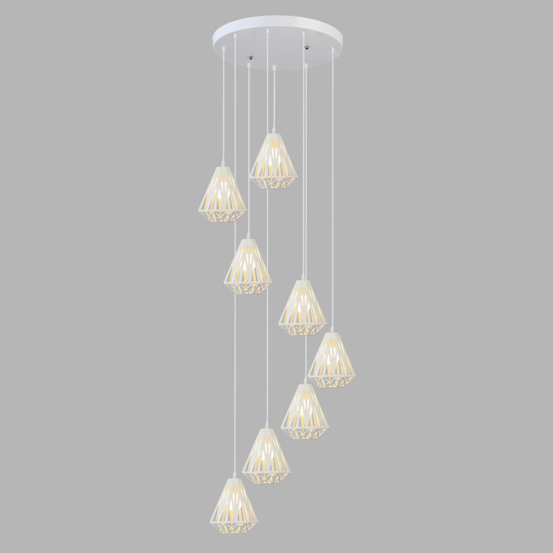 Geometric Cage Staircase Multi Ceiling Light - Metallic Suspension Fixture
