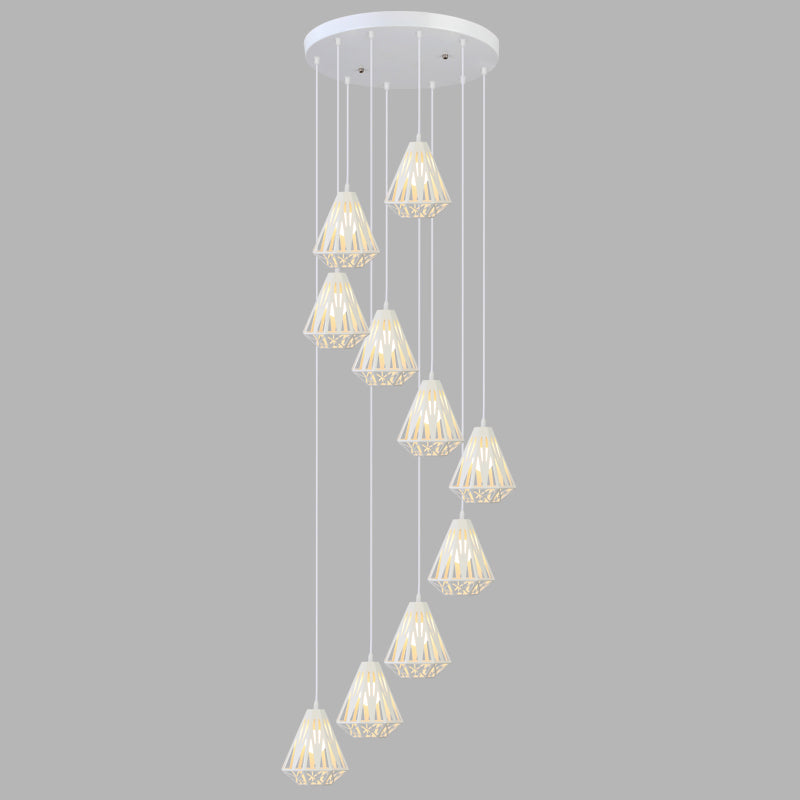 Geometric Cage Staircase Multi Ceiling Light - Metallic Suspension Fixture