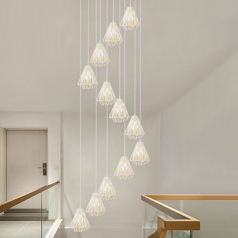 Geometric Cage Staircase Multi Ceiling Light - Metallic Suspension Fixture