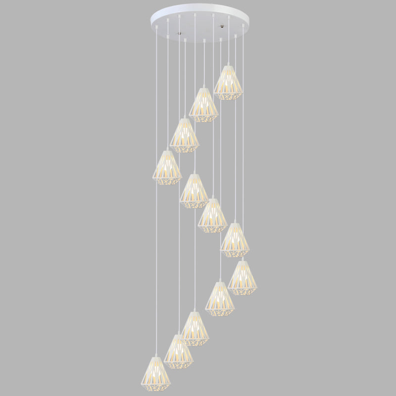 Geometric Cage Staircase Multi Ceiling Light - Metallic Suspension Fixture