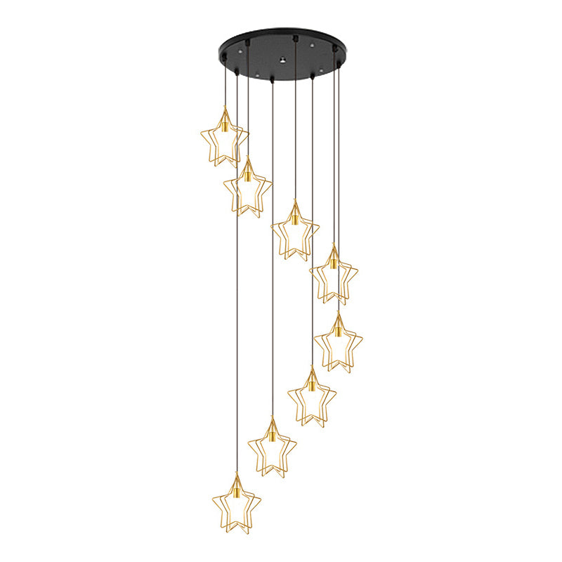 Sleek Gold Spiral Star Multi Ceiling Lamp - 8-Bulb Metallic Suspension Fixture for Entryway