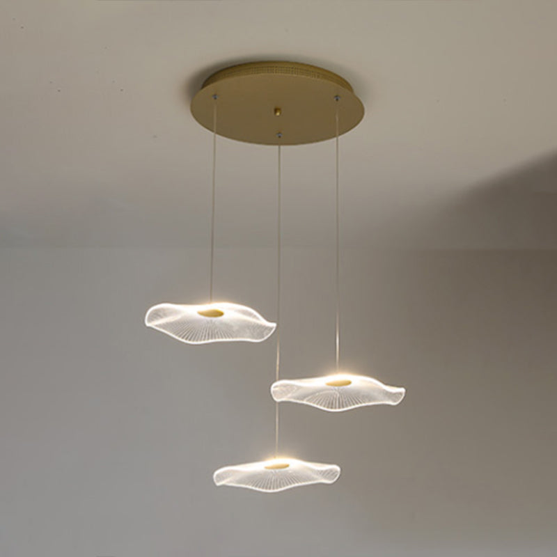 Contemporary Gold Lotus Leaf LED Staircase Light Pendant - Acrylic Multi Light
