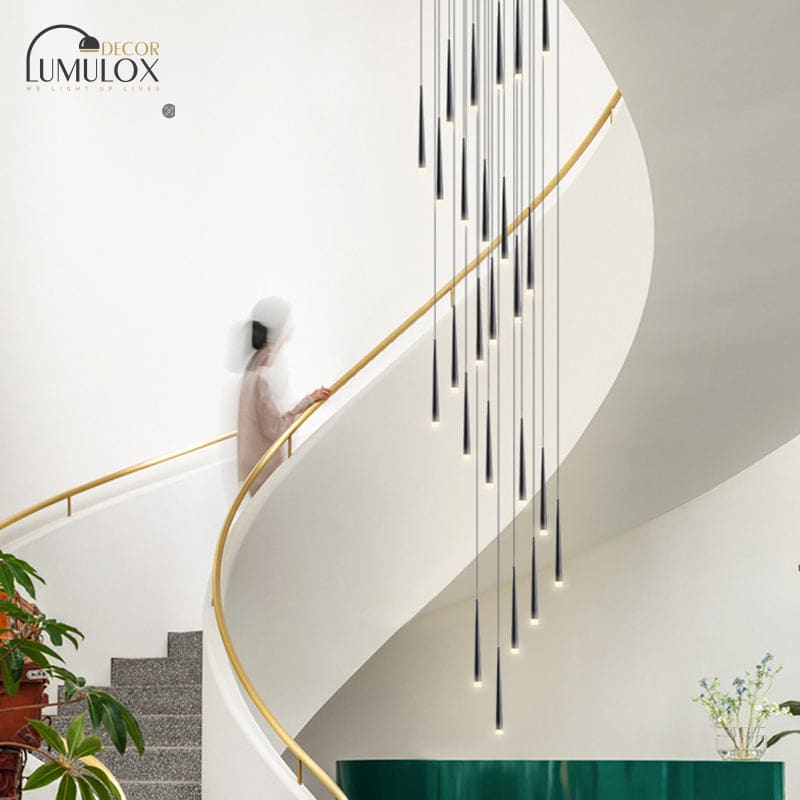 Minimalist Metallic Multi Ceiling Light – Acrylic Suspension Fixture for Staircases & High Ceilings