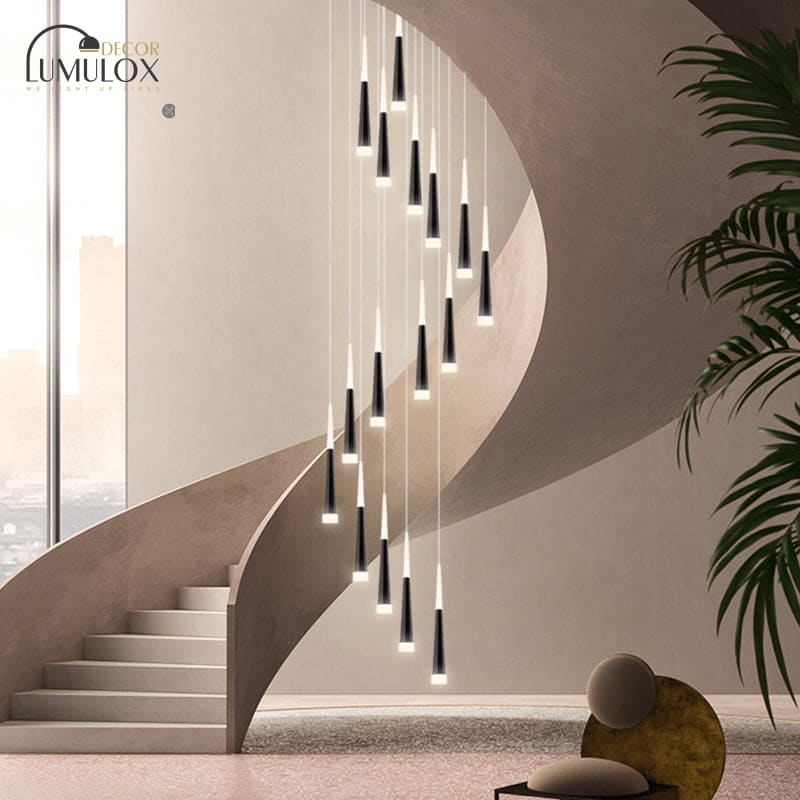 Minimalist Metallic Multi Ceiling Light – Acrylic Suspension Fixture for Staircases & High Ceilings
