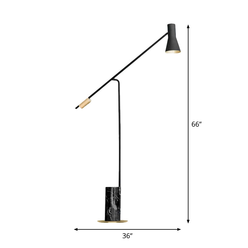 Cylindrical Marble Floor Light: Black Led Standing Lamp With Flashlight Shade For Living Room