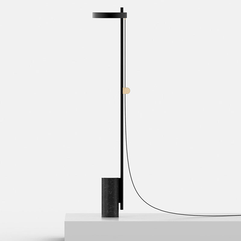 Nordic Style Marble Black Led Floor Lamp With Elongated Arm - Cylinder Base Standing Light