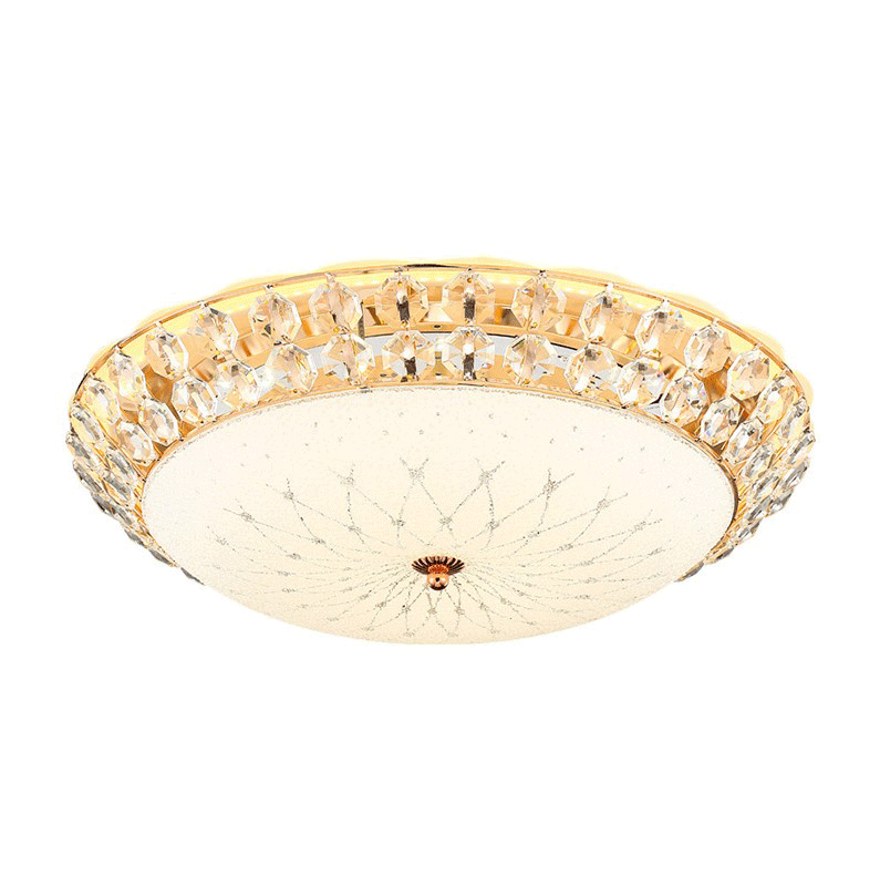 White Glass LED Flush Light with Crystal Accent - Simplicity Ceiling Lamp, available in 3 sizes