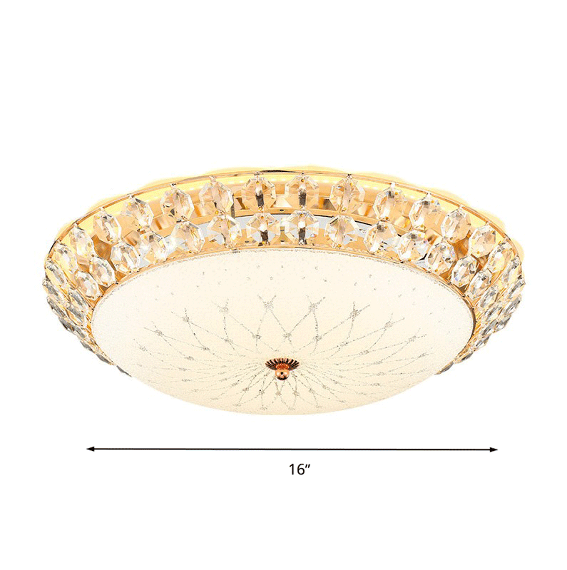 White Glass LED Flush Light with Crystal Accent - Simplicity Ceiling Lamp, available in 3 sizes