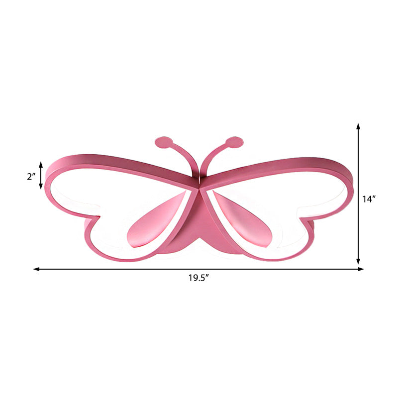 Metal and Acrylic Butterfly LED Flushmount Lamp for Children's Room in Blue/Pink