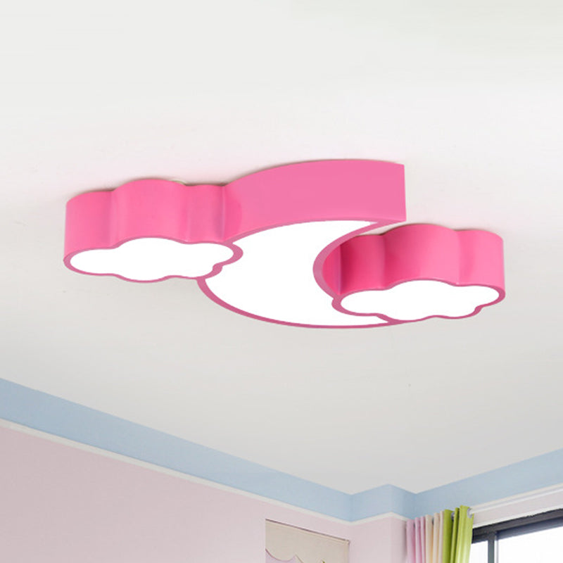 Childs Led Flush Ceiling Light: Adorable Moon And Cloud Cartoon Design With Acrylic Finish Pink /