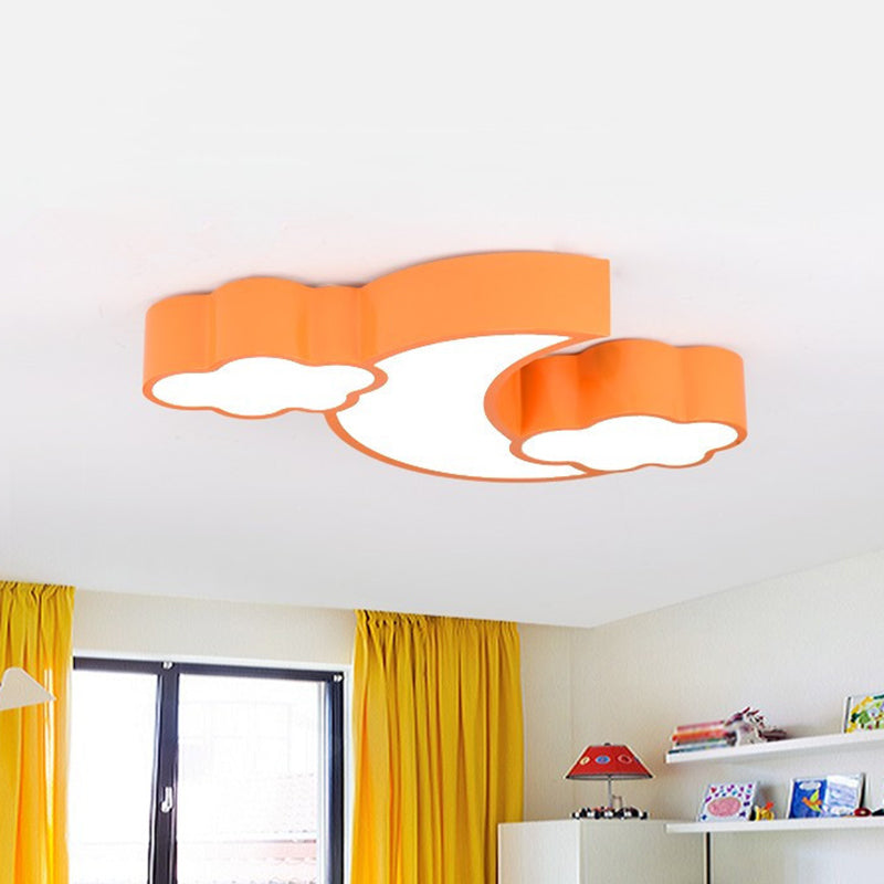 Childs Led Flush Ceiling Light: Adorable Moon And Cloud Cartoon Design With Acrylic Finish